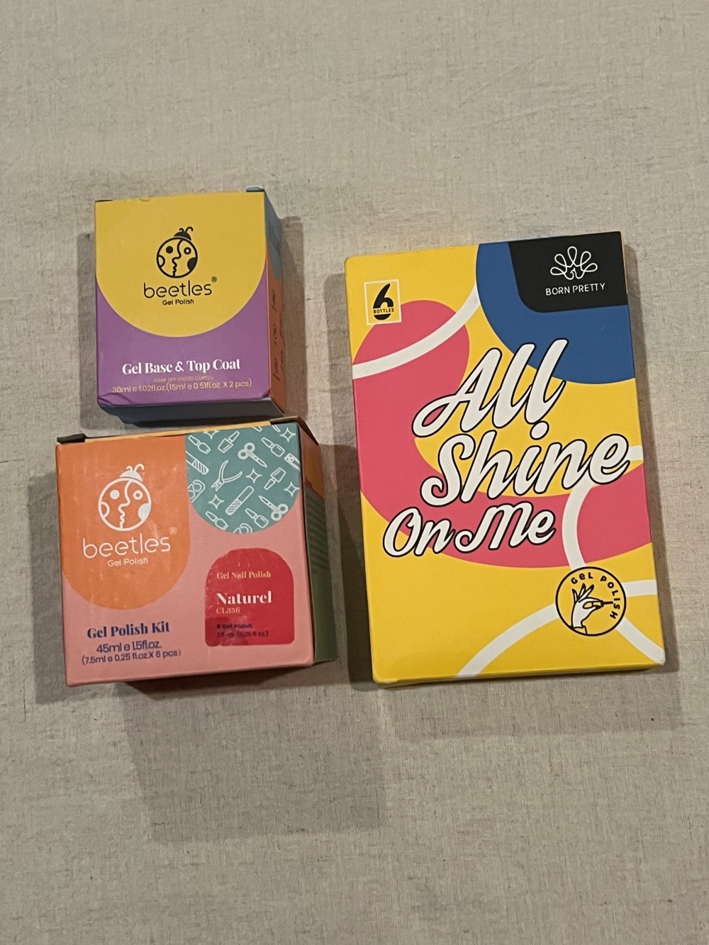 Beetles and Be Pretty All Shine on Me Gel Polish, Base, Top Coat New in Package